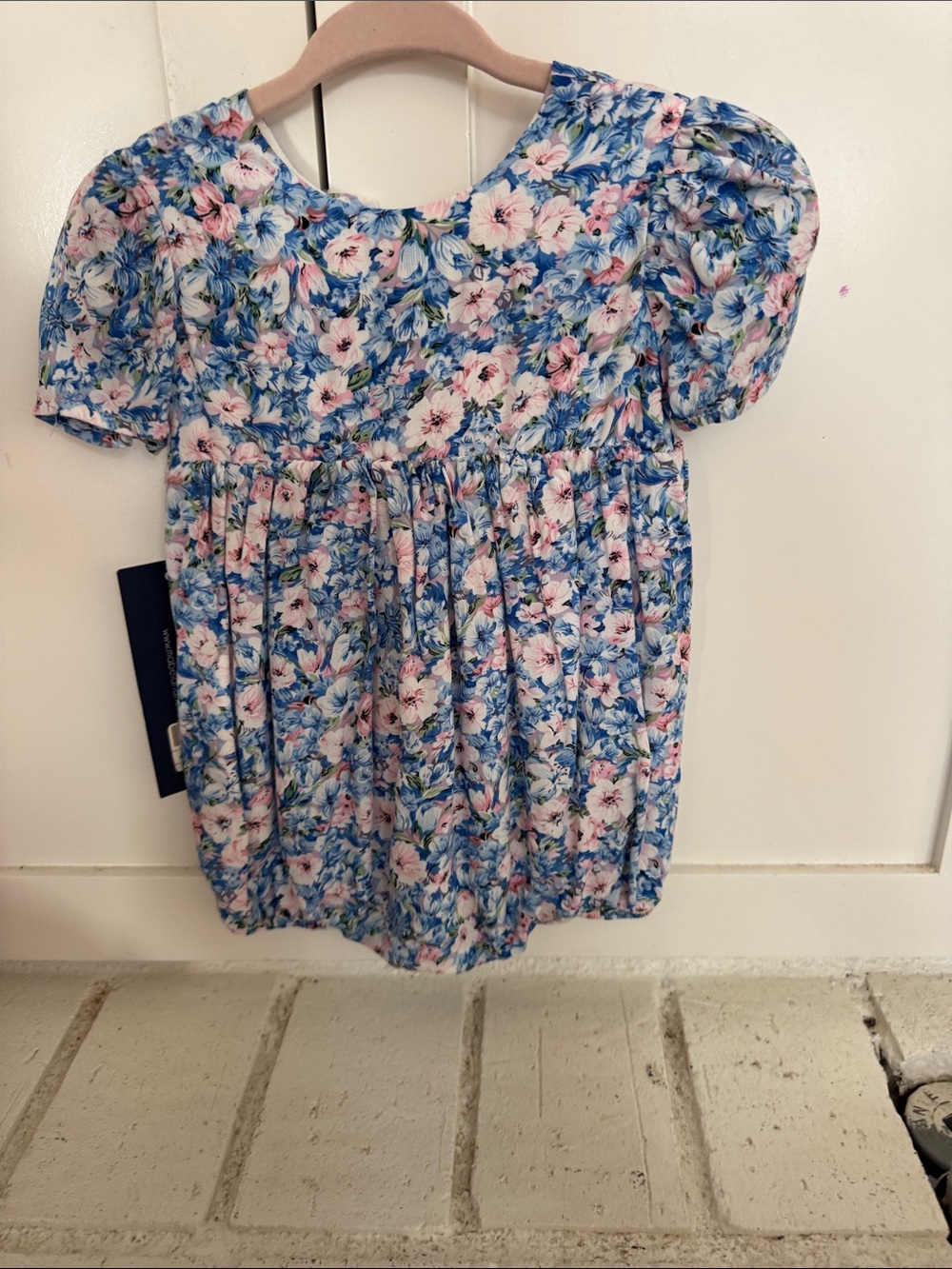 Girls Floral Bubble Top - Blue & Pink Blossoms